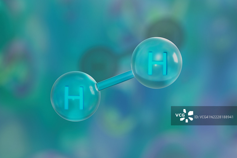 氢分子科学插图，蓝色背景，细节清晰图片素材