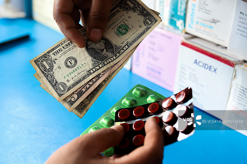 药品和美元，购买药品图片素材