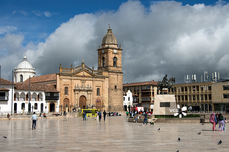 博利瓦尔广场和圣雅各布大教堂 [圣雅各布使徒大教堂], 图哈, 博亚卡, 哥伦比亚图片素材