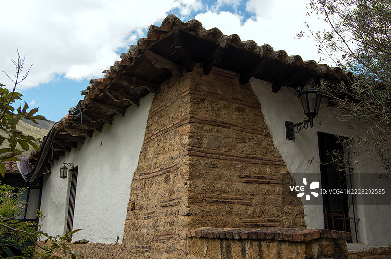 哥伦比亚博亚卡省莱瓦别墅的老殖民房屋图片素材
