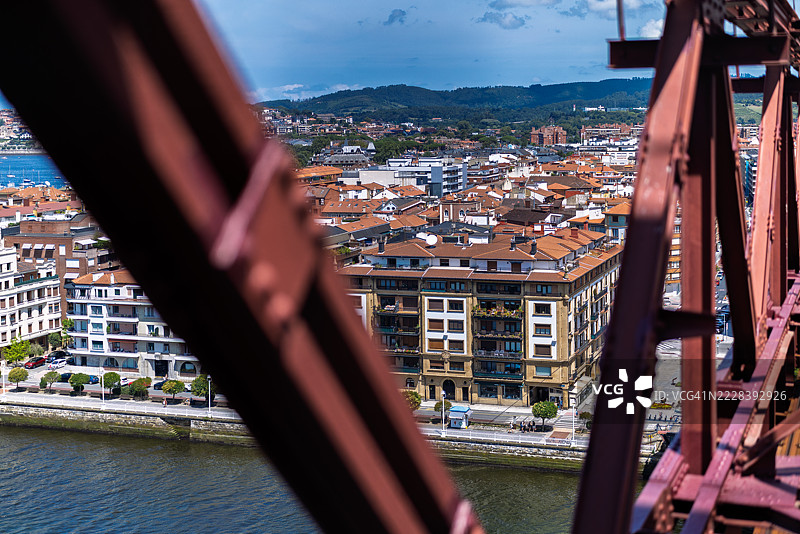 从比斯开桥俯瞰拉斯阿雷纳斯的城市风光图片素材