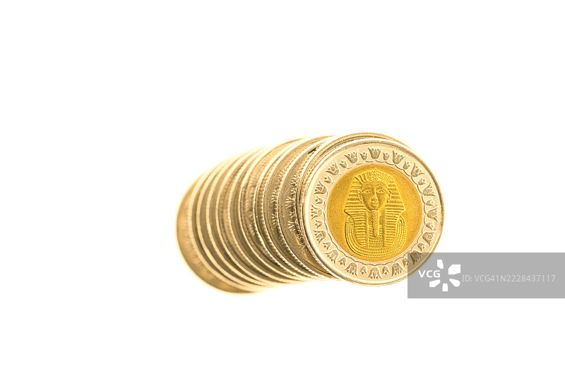 埃及1镑硬币堆叠，法老图坦卡蒙图片素材