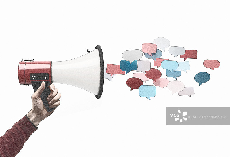 从扩音器中冒出的对话气泡图片素材