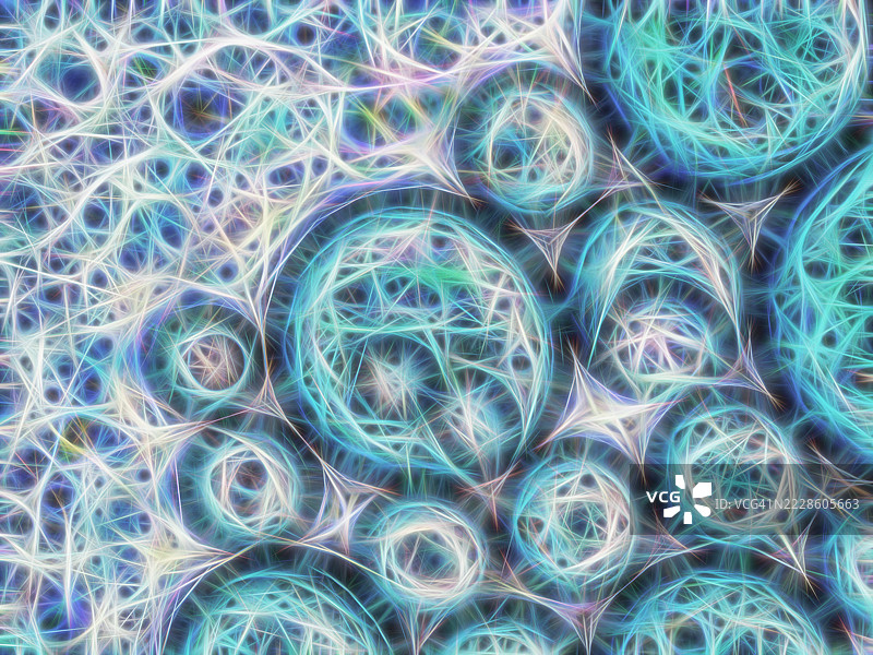 抽象背景，液体分子通过电神经相互连接，呈蓝色调。图片素材