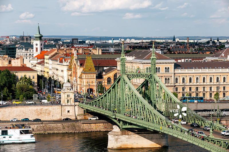 布达佩斯城市风光，俯瞰自由桥，匈牙利图片素材