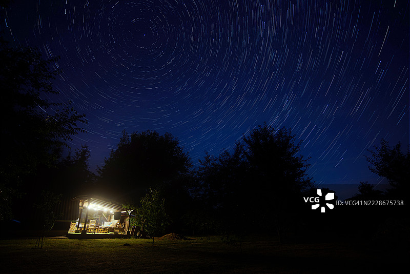 夜空下树木的剪影，匈牙利，提萨达图片素材