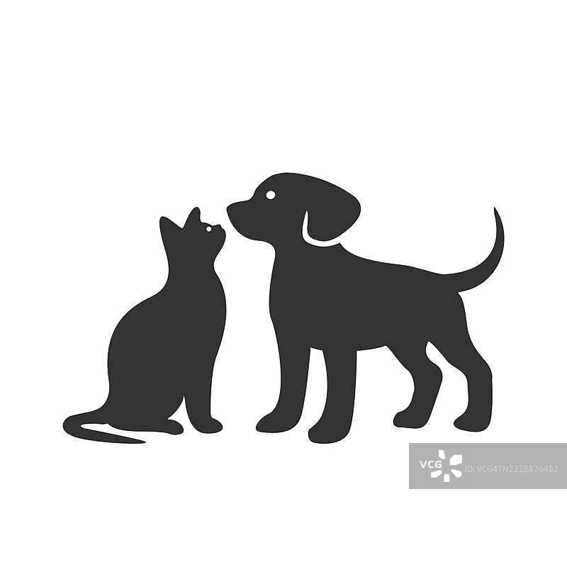 猫和狗的剪影 – 宠物友谊的概念图片素材