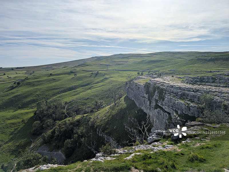 英国斯基普顿的天空下风景如画的景观图片素材