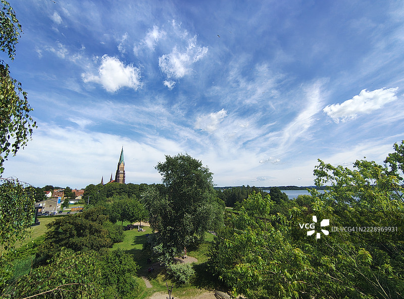 德国施莱斯维希的天空下的树木和植物图片素材