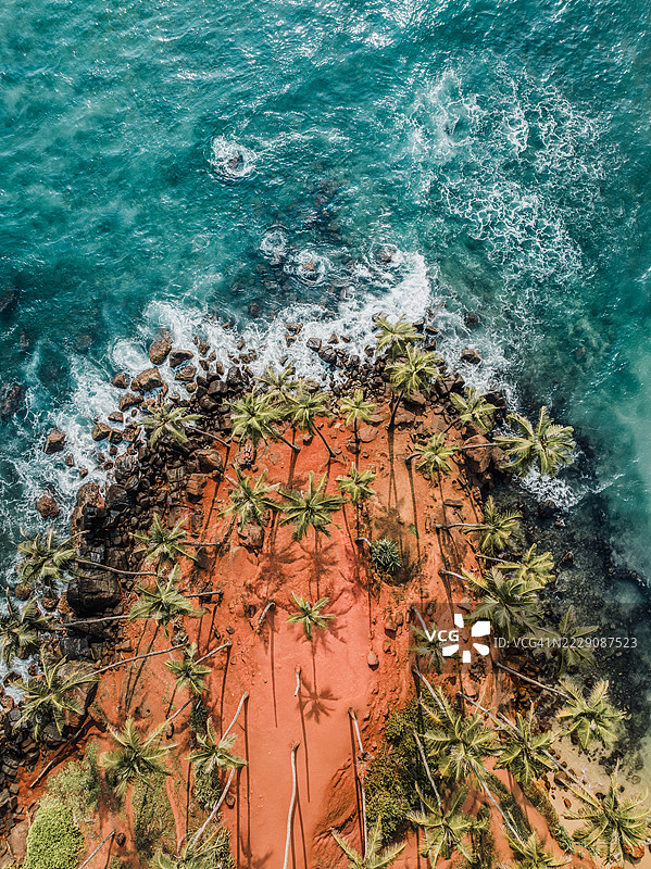 从无人机视角俯瞰斯里兰卡南部省马塔拉区米里萨的椰子树山图片素材