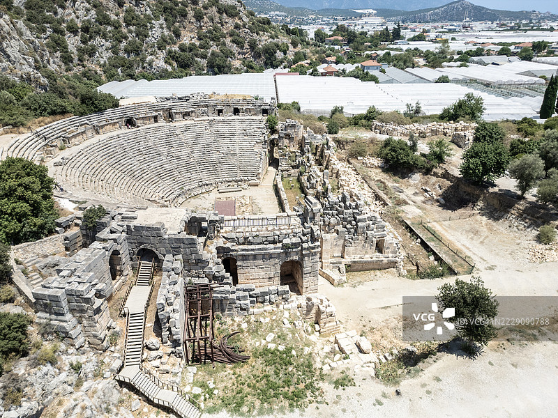 安塔利亚德姆雷的米拉古剧场鸟瞰图。图片素材