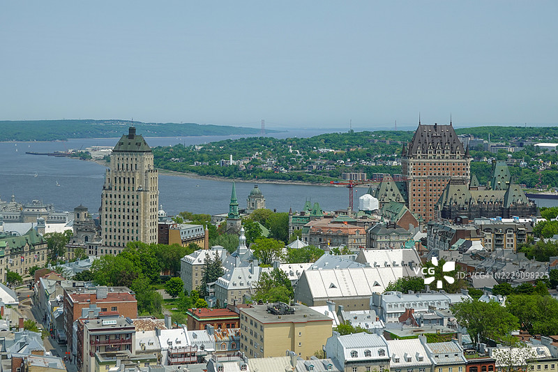 魁北克市天际线和下城区全景，加拿大图片素材