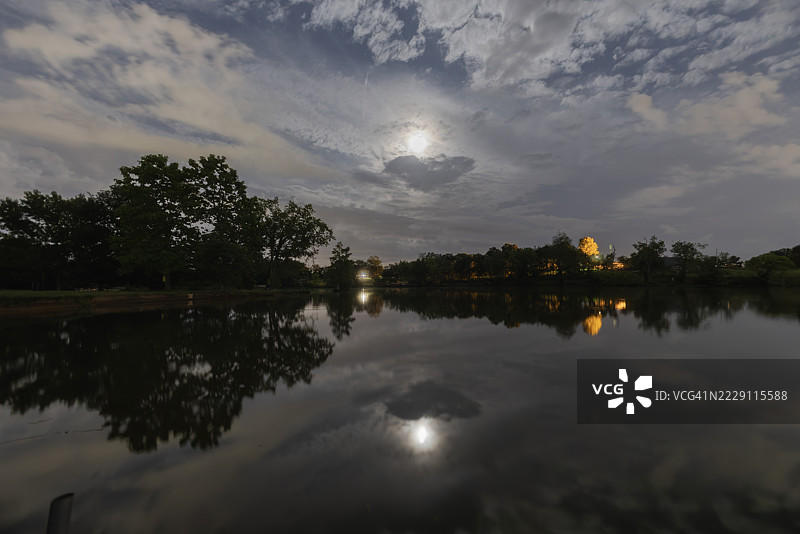 湖泊与天空的美丽景色，肯塔基州列克星敦，美国图片素材