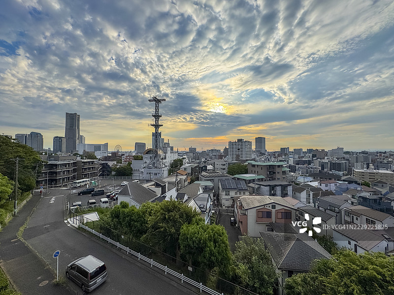 从野毛山公园观景台俯瞰横滨市晨景图片素材