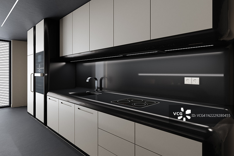 未来主义极简厨房，带有柔和的圆角图片素材