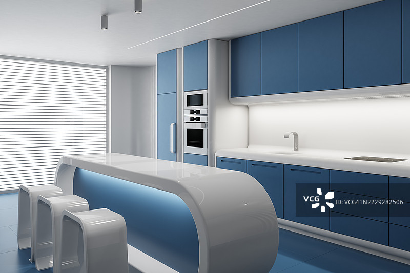 未来主义极简厨房，带有柔和的圆角图片素材