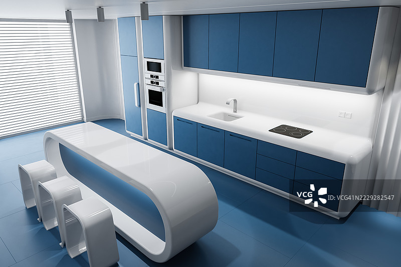 未来主义极简厨房，带有柔和的圆角图片素材