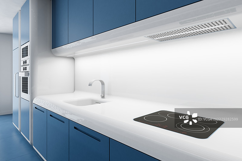 未来主义极简厨房，带有柔和的圆角图片素材