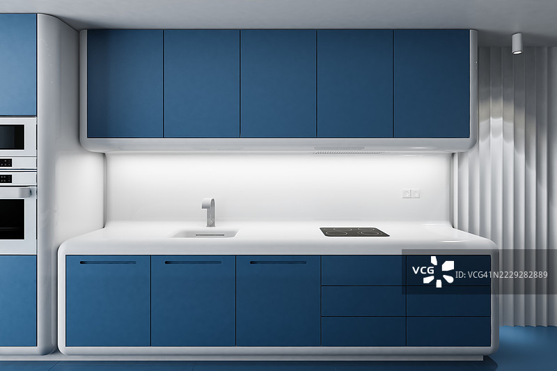 未来主义极简厨房，带有柔和的圆角图片素材