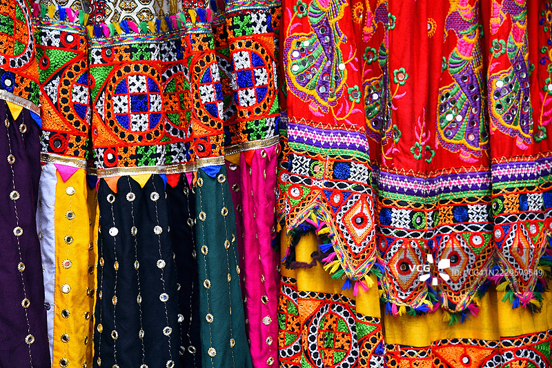 纳瓦拉特里 - 传统的古吉拉特服饰，手工制作的织物艺术背景图片素材