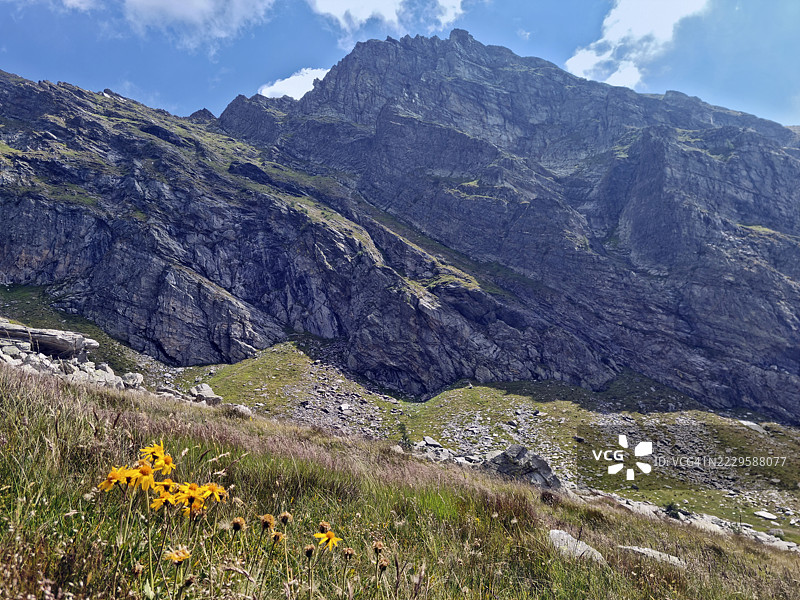 从阿格罗湖(又名阿尔扎湖)看到的科斯塔德尔多索山,位于博尼扬科谷,联合国教科文组织生物圈保护区提契诺瓦尔格兰德韦尔巴诺图片素材