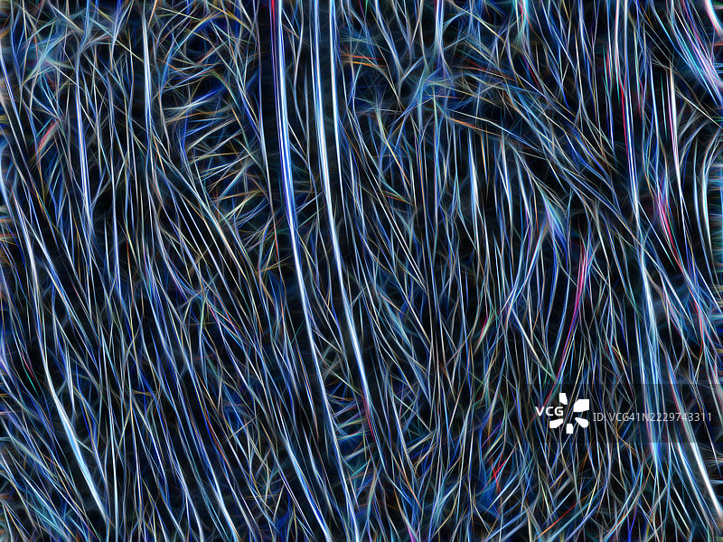 抽象背景，黑色背景上交织的合成纤维小毛发。图片素材