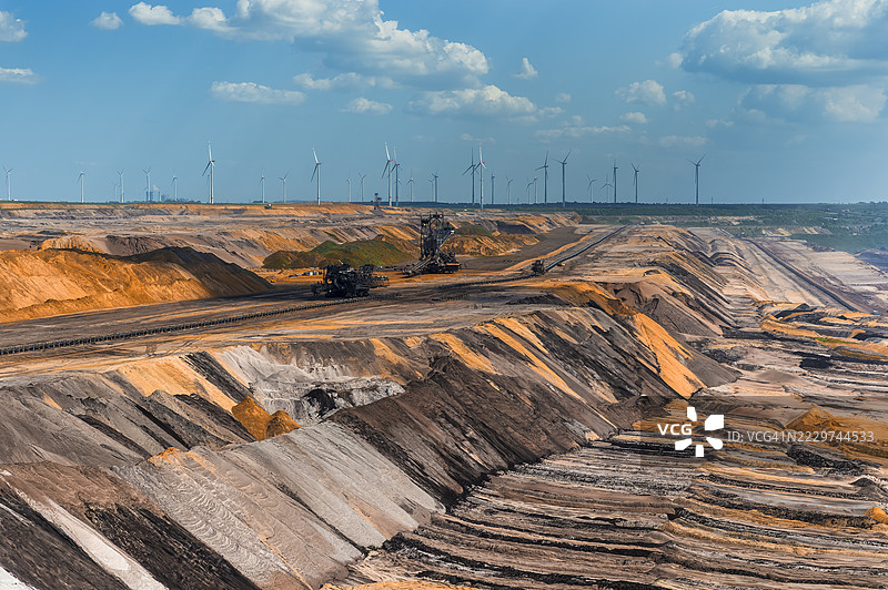 德国北莱茵-威斯特法伦的加尔茨韦勒露天矿与风力涡轮机图片素材