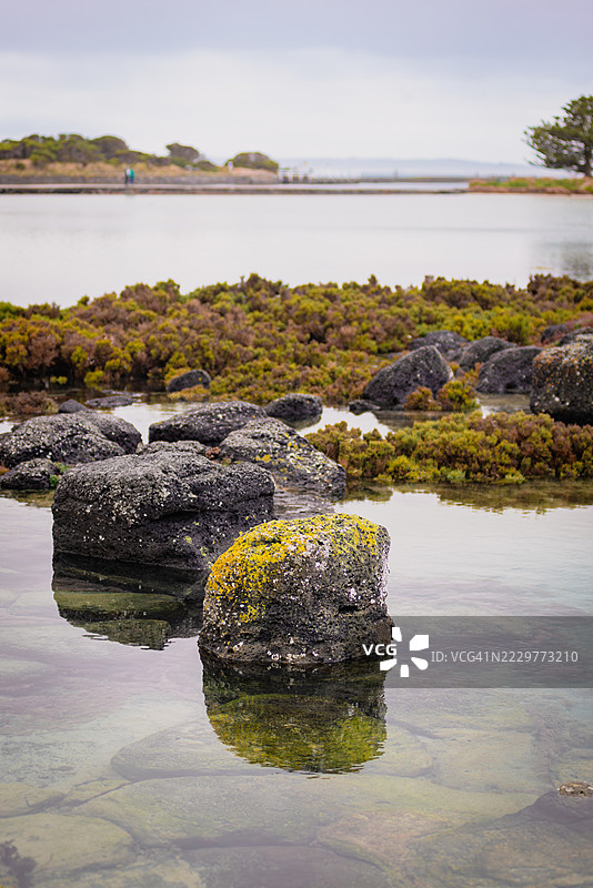 格里菲斯岛，波特费里，澳大利亚的宁静海岸保护区与倒影图片素材