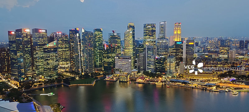 新加坡黄昏时分的天际线鸟瞰图， 新加坡， 新加坡图片素材