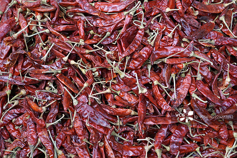 斯里兰卡一堆干红辣椒的特写图片素材
