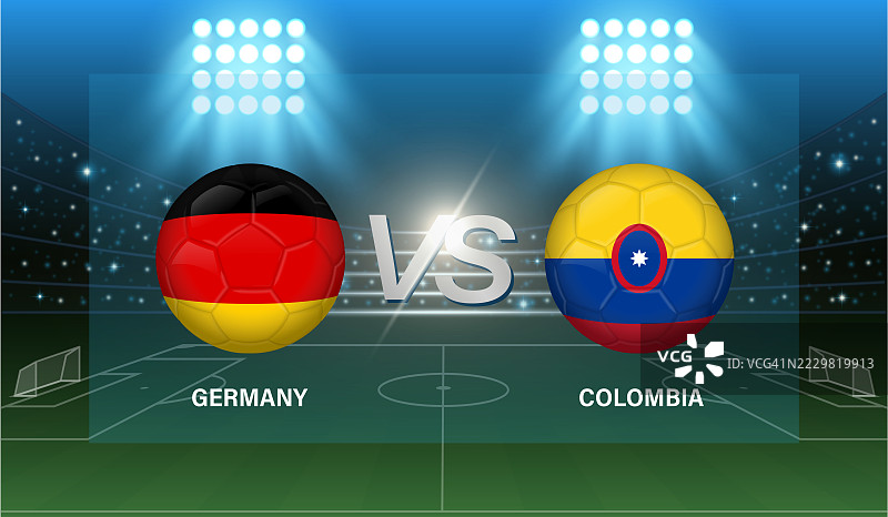 德国与哥伦比亚足球比赛横幅。两国或球队的足球模板图片素材