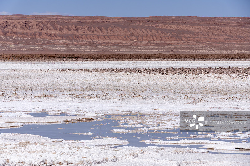 智利安托法加斯塔大区圣佩德罗·德·阿塔卡马托科纳奥的巴尔廷纳赫隐秘泻湖的彩色盐层图片素材