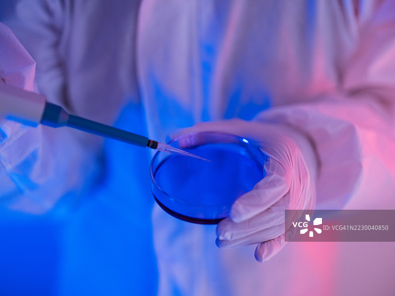 女性科学家手持移液管和培养皿图片素材