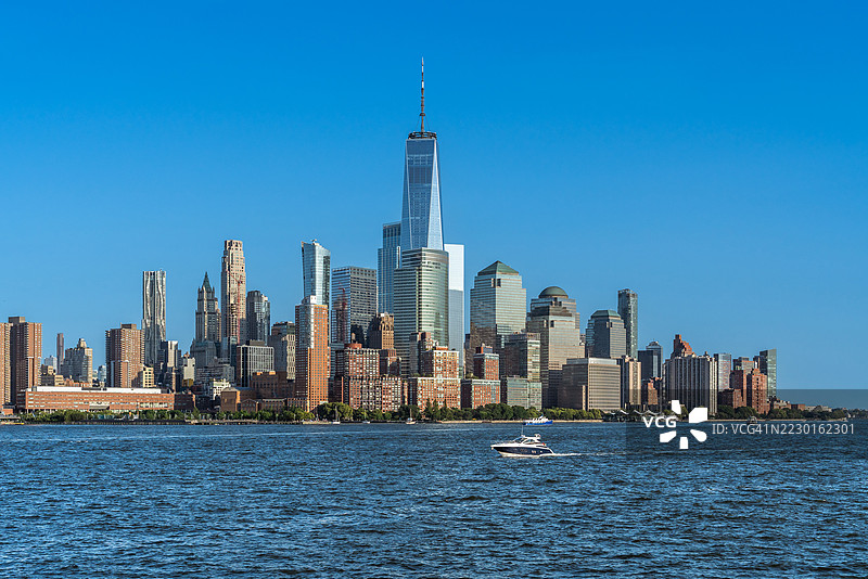 翠贝卡和下曼哈顿天际线图片素材