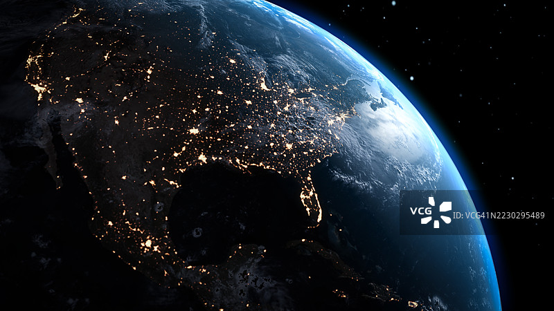 夜间从太空看地球 - 北美城市灯光图片素材