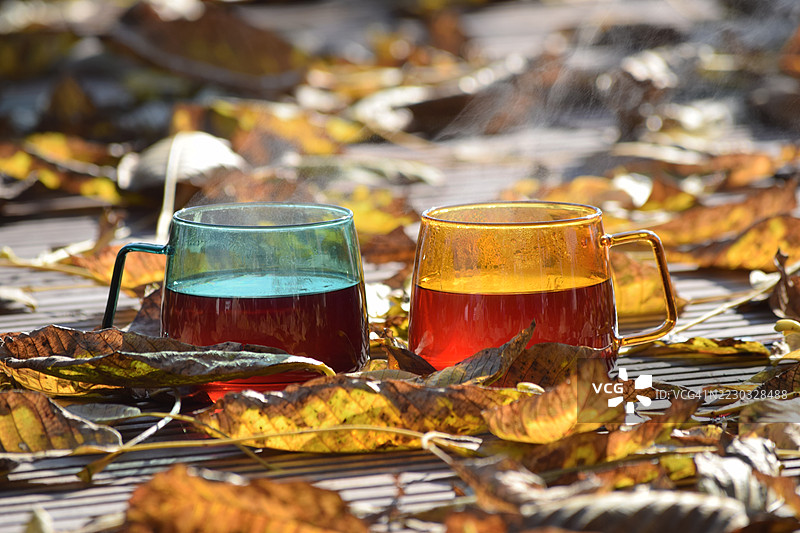 两个杯子，一个秋天的梦图片素材