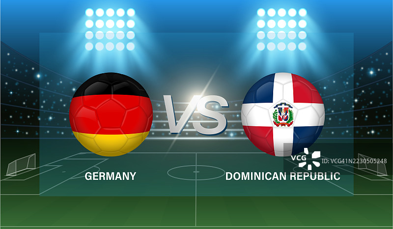 德国与多米尼加共和国足球比赛横幅。两国或球队的足球模板。图片素材