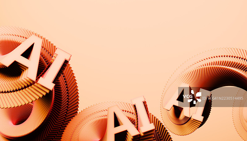 橙色调的AI字母层叠螺旋，留有空白以便用于科技概念图片素材