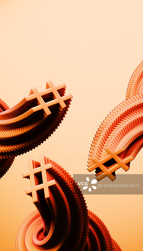 橙色调的垂直螺旋形井号符号，带有留白，象征数字互动图片素材