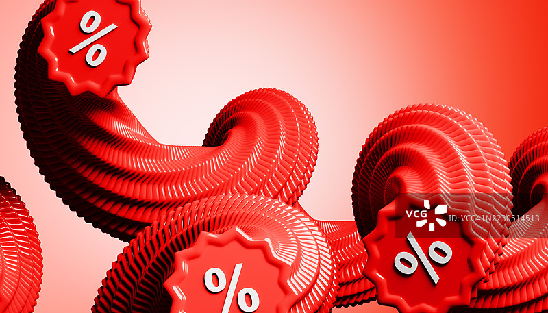 红色调的百分比促销标志水平螺旋，带有用于促销活动的空白空间图片素材