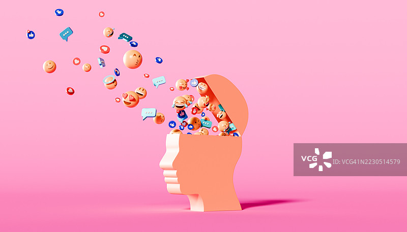 头部形状，社交媒体图标从中流出图片素材