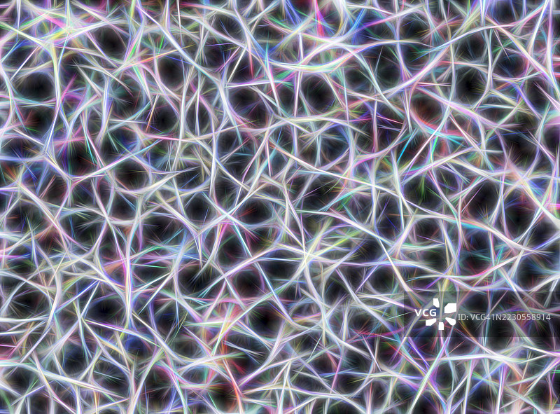 抽象背景，内部神经网络由互联光纤组成，通过互联网传输数据。图片素材