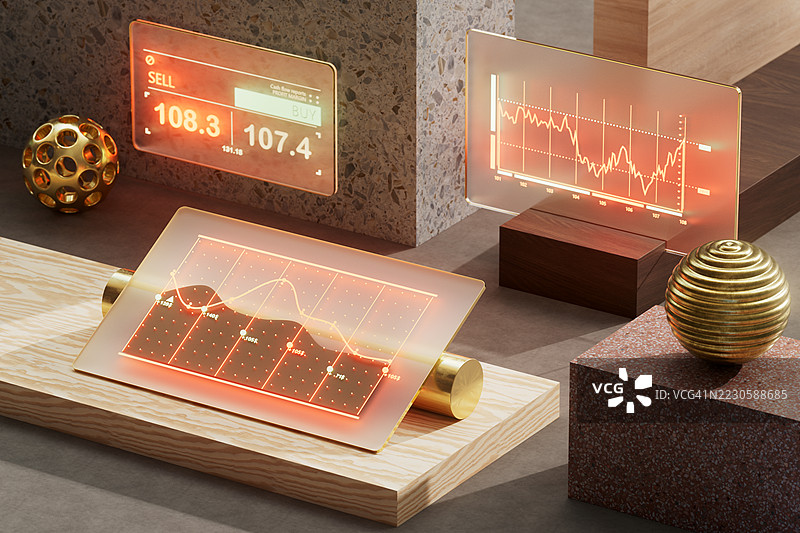 未来感投资仪表盘，带有发光的财务图表和图形图片素材