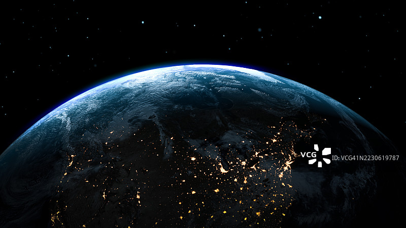夜间城市灯光下的地球从太空看图片素材