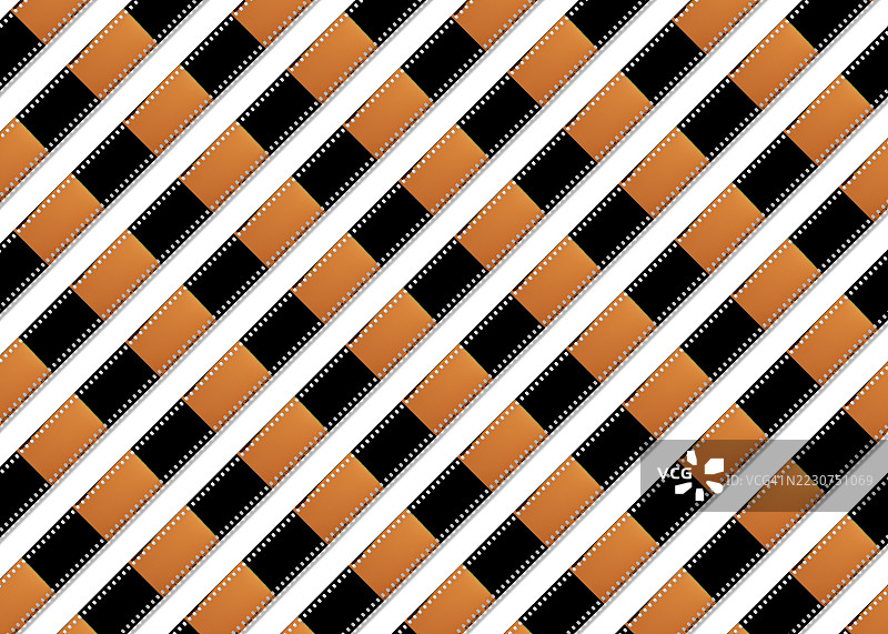 白色背景上的对角线35毫米彩色负片胶卷条纹无缝图案。图片素材