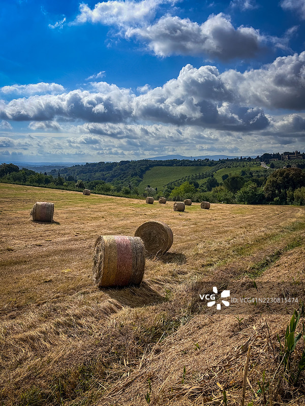 意大利托斯卡纳风景中的干草堆图片素材