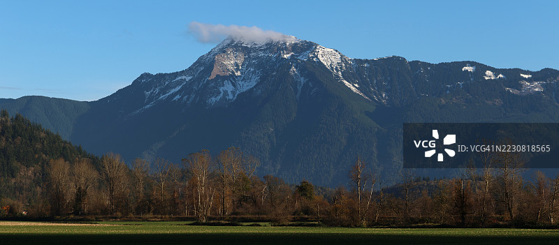 加拿大壮丽的雪山在晴朗的蓝天下图片素材