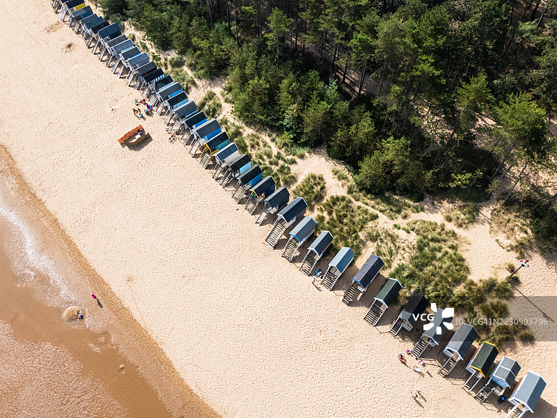 威尔斯下海滩小屋的鸟瞰图图片素材