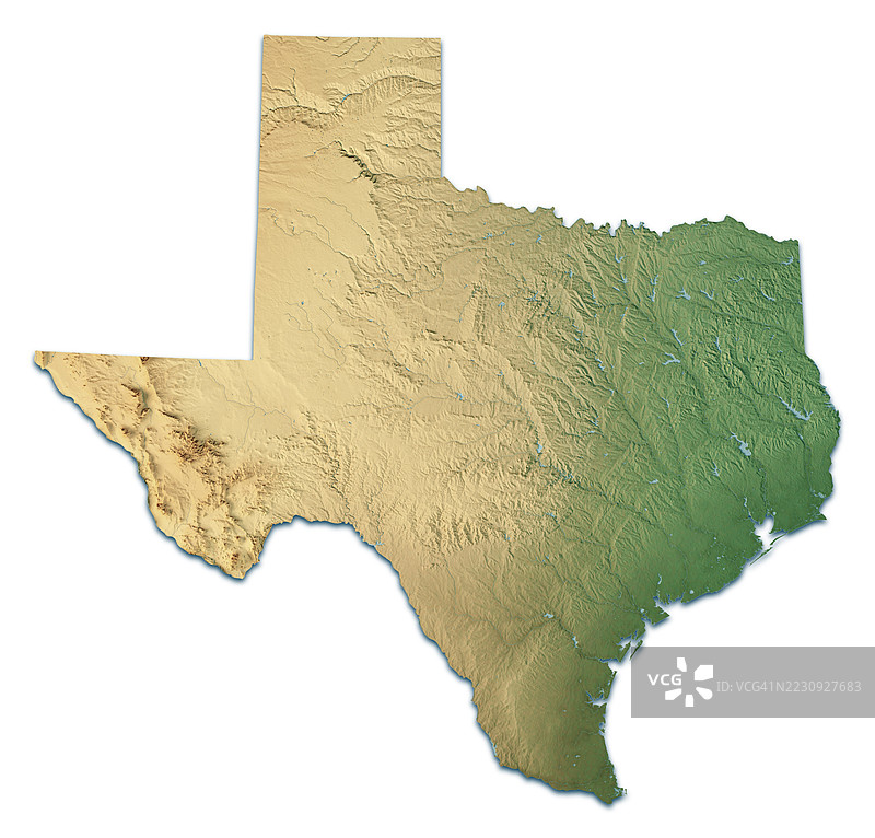 德克萨斯州立体地形图渲染，独立色彩图片素材