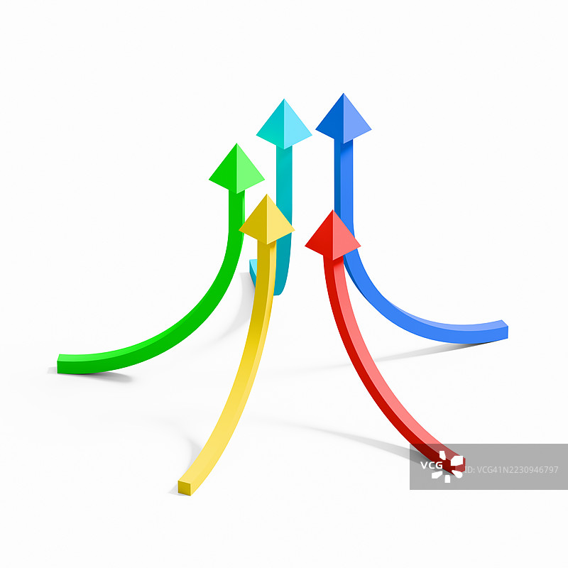 多彩的弯曲箭头汇聚到一个中心点图片素材